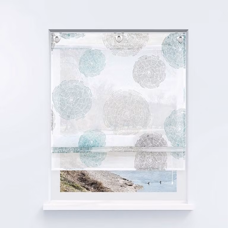 Vouwgordijn met cirkelprint en oogjes, transparant blauw, 60 x 140 cm