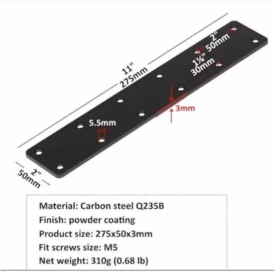 Set van 3 zwarte metalen beugels voor houten bedframes, model 3