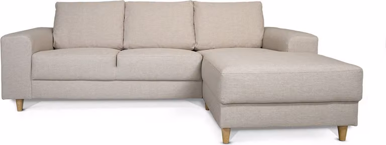 Nordic Scandinavische bank met chaise longue rechts gericht in licht beige