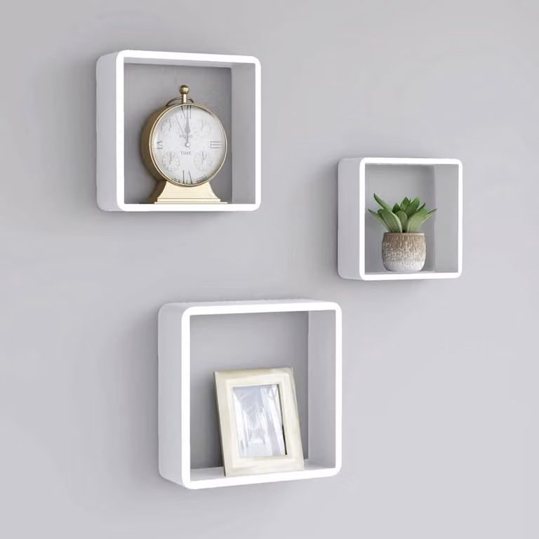 Set van 3 Wandkubusplanken voor Woonkamer Inrichting - Wit - 345 x 345 cm
