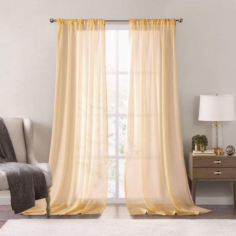 Set van 2 transparante voile gordijnen, effen wit, lichtdoorlatend en luchtig, B/H: 183 x 244 cm