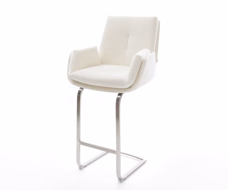 DELIFE Barstoel Clea-Flex met armleuningen, Beige Bouclé, Zilveren Vrijkantelframe