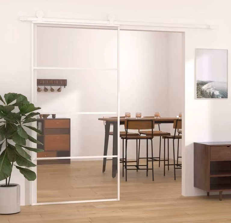 vidaXL Schuifdeur met mat ESG-glas en aluminium frame in zwart, 76 x 205 cm