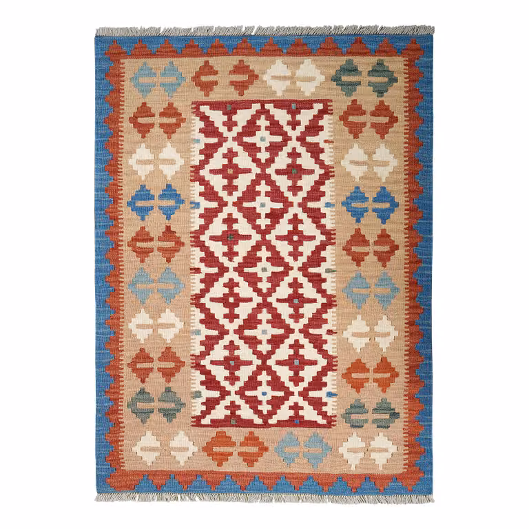 home24 Kelim Gashgai laagpolig vloerkleed rood multicolor wol B: 104 cm, D: 146 cm