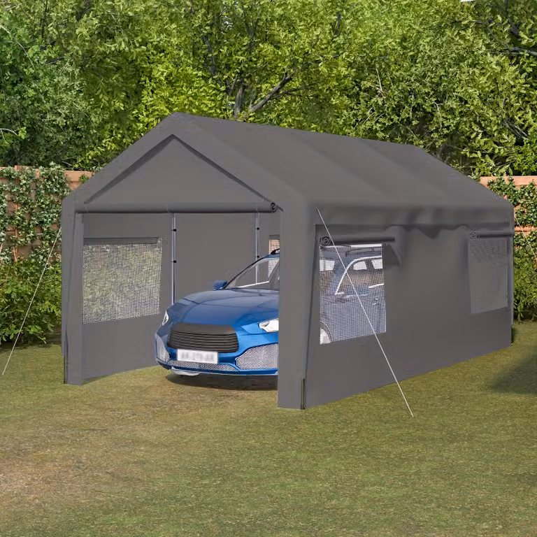 Selius Carport Grijs Waterdicht met Stevig Metalen Frame