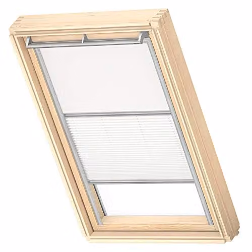 VELUX Verduisterend Rolgordijn Plissé, Wit met Grijze Geleiders, UK04