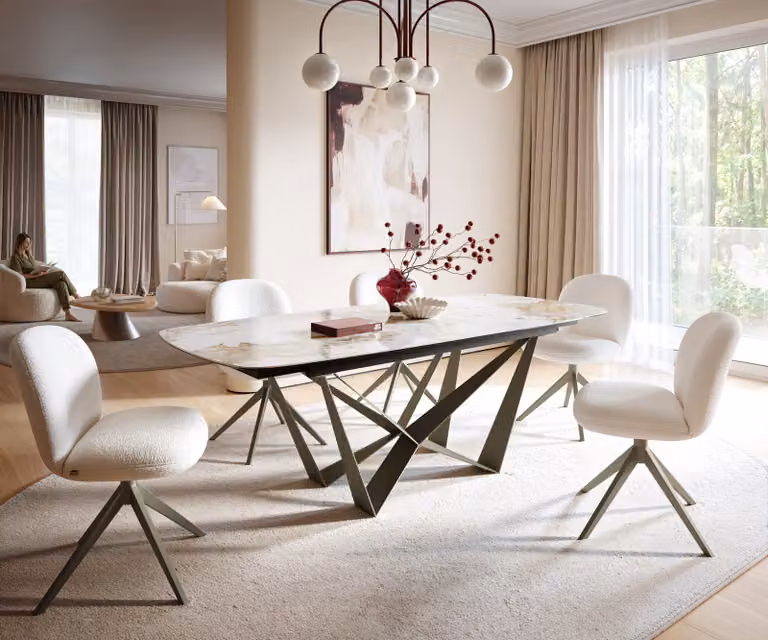 DELIFE Eettafel Edge Boot Keramiek Minas Melange Wit-Beige met X-frame Onderstel en Uitschuifbaar Functie B/D/H: 180-220 x 100 x 75 cm