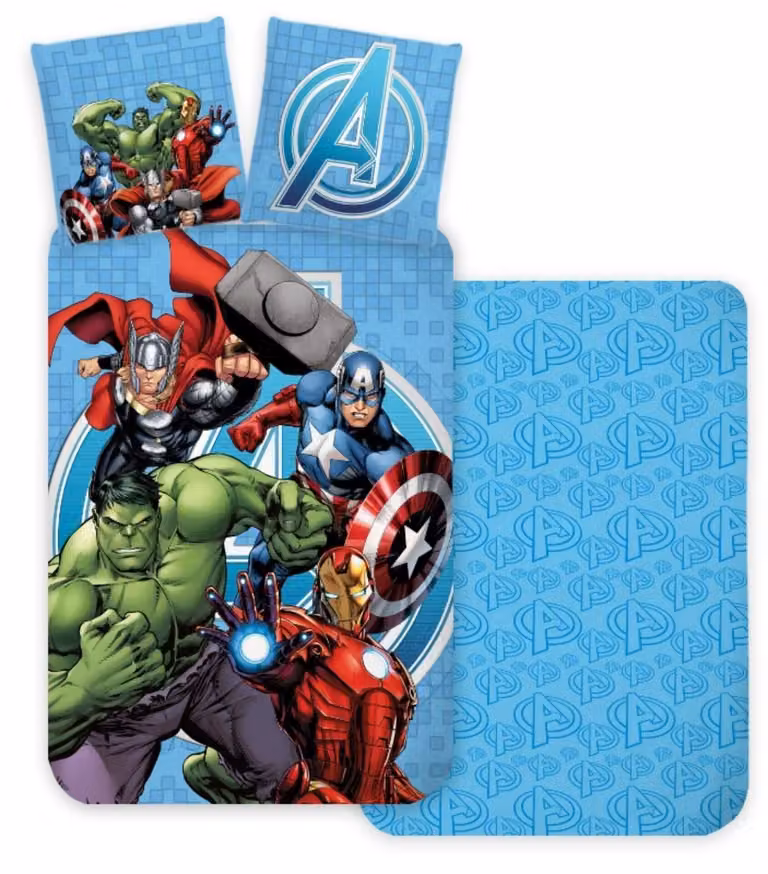 Mac Avengers Beddengoedset met omkeerbaar motief voor kinderen, 135 x 200 cm en 80 x 80 cm