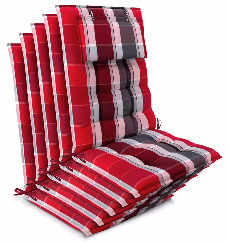 Beautissu 5-delige set zittingkussens voor tuinstoelen met hoge rugleuning, rood gestreept, B: 120 cm, D: 50 cm, H: 8 cm