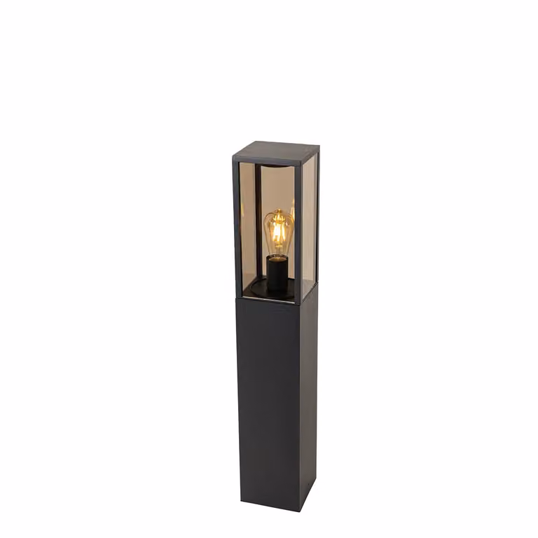 Qazqa Buitenlamp Zwart met Smoke Glas en Grondpin, Hoogte: 80 cm