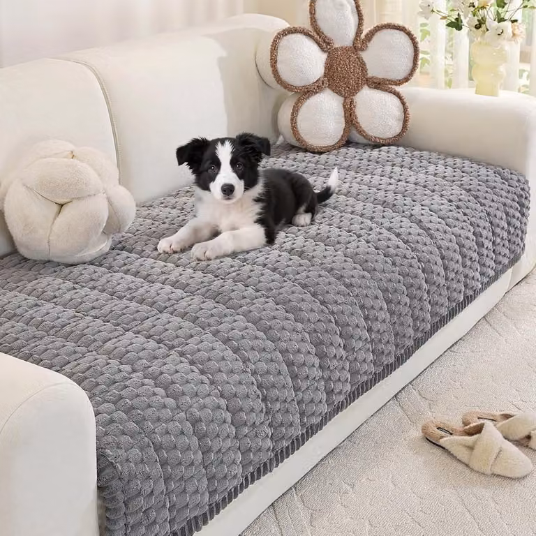 Universele dikke velours sofahoes voor sofa en chaise longue, Grijs, 90 x 120 cm
