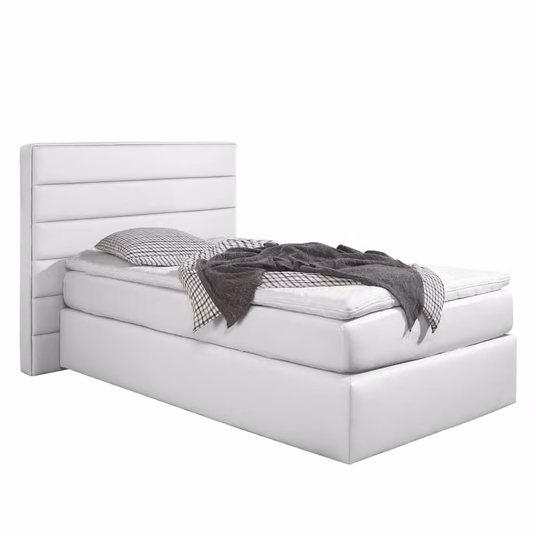 home24 Boxspring Ingebo Wit Kunstleer met H2 Pocketveringmatras B/D: 100 x 200 cm
