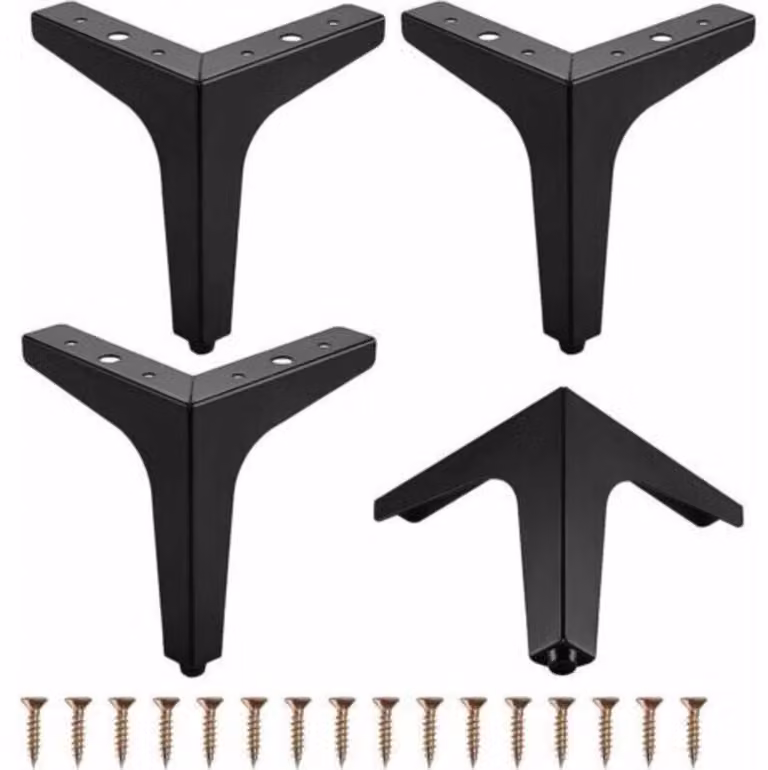 Set van 4 zwarte metalen driehoekige meubelpoten van 10 cm voor banken, salontafels en tv-meubels