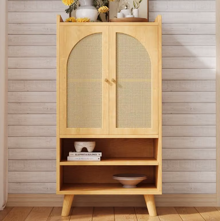 WUVRIE Dressoir met 2 deuren en 2 open vakken, Naturel, B: 60 cm, D: 40 cm, H: 121 cm