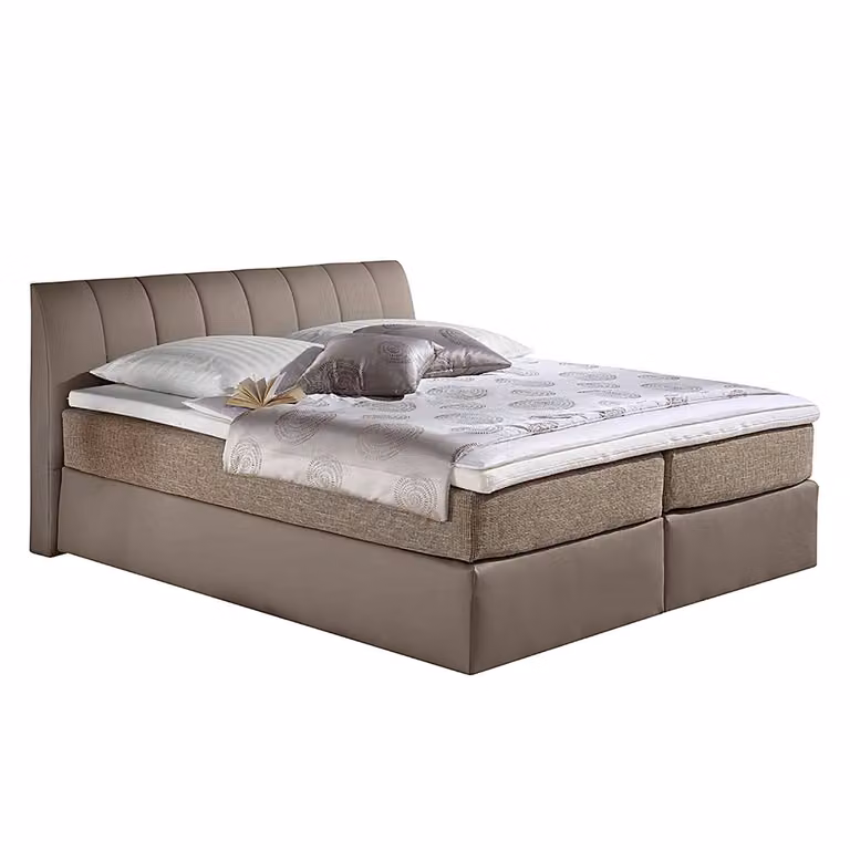 home24 Boxspring Valea met pocketveringmatras, structuurstof, bruin/beige/grijs/taupe, 160 x 200 cm