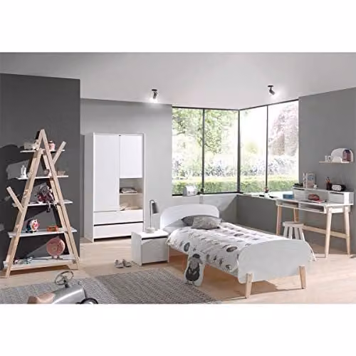 KIDDY kinderkamerset met bed, nachtkastje, kledingkast, bureau en boekenkast, Bedmaat: 90 x 200 cm