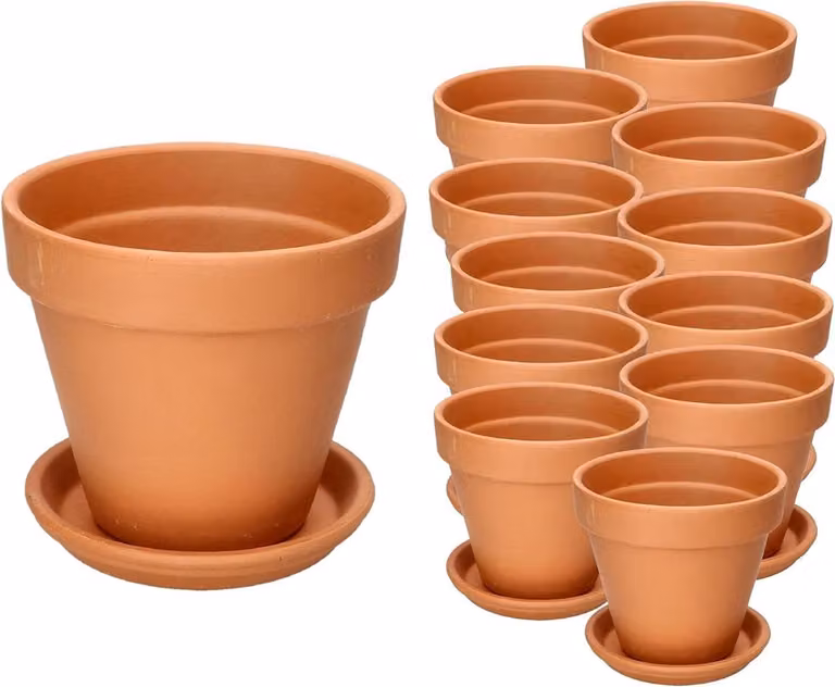 Set van 12 terracotta plantenbakken voor binnen en buiten, ademend keramiek, 7 cm