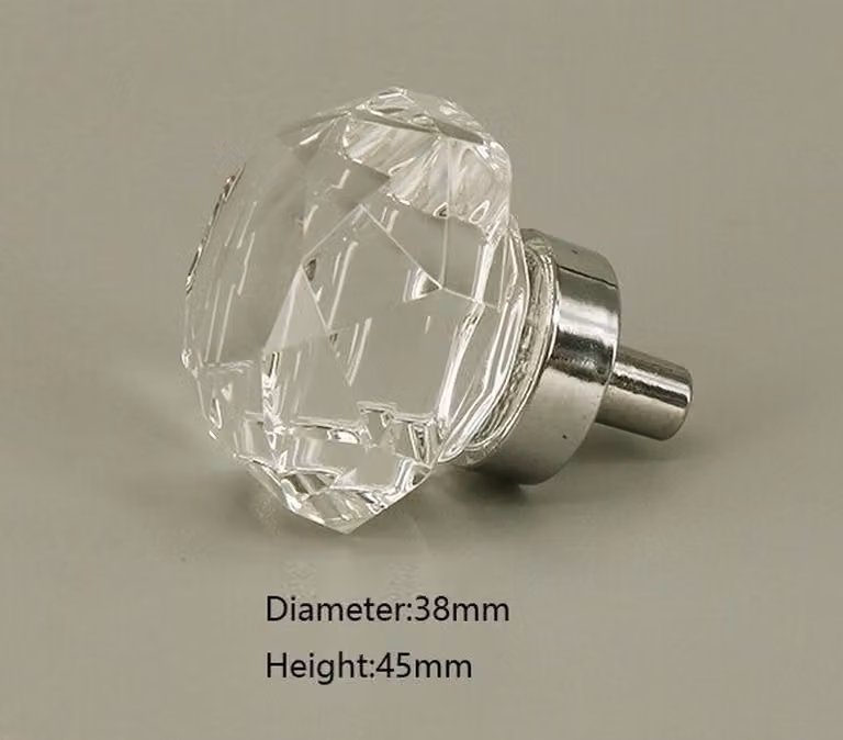 Set van 3 Meubelknop Kristal - Transparant & Zilver - B: 4,5 cm, D: 3,8 cm