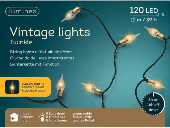 Lumineo Led Vintage Lichtslang 12 Meter 120 LED Klassiek Warm Groen
