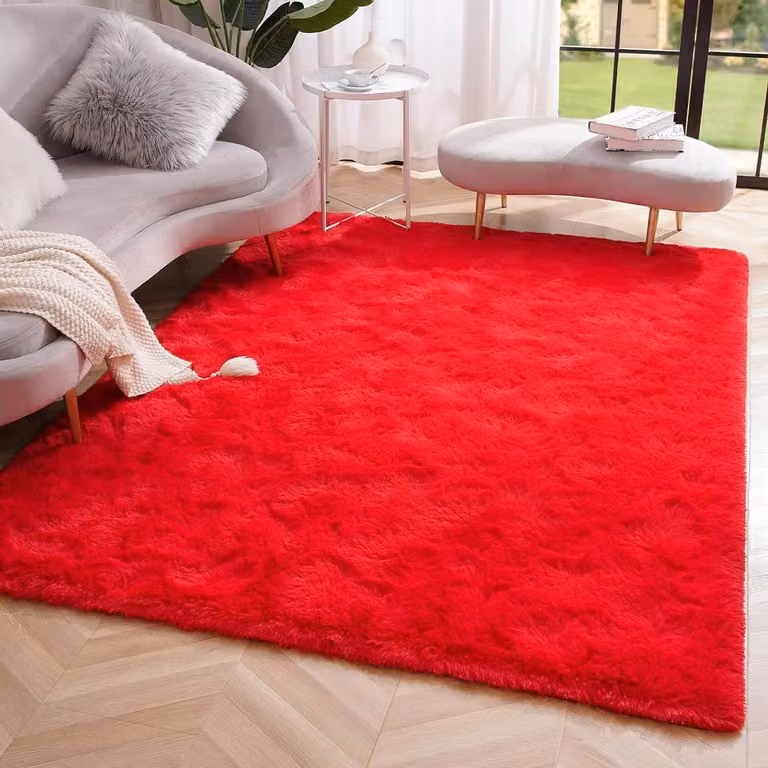 Rood Hoogpolig Vloerkleed van Ultra Zacht Microfiber voor Woonkamer of Slaapkamer
