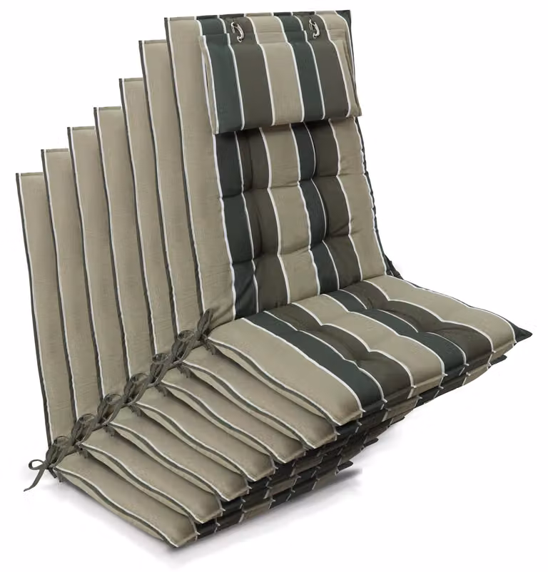 Beautissu 7-delige set zittingkussens voor hoge rugleuningen, groen gestreept, B: 120 cm, D: 50 cm, H: 8 cm