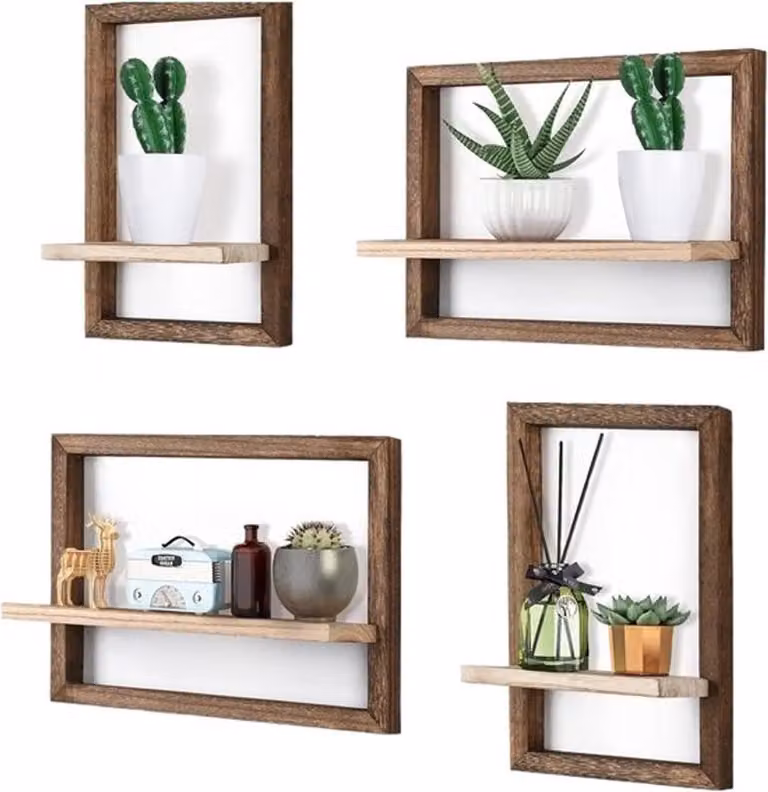 Vierkante zwevende wandplank kubus van massief hout in houtkleur - B: 40 cm, D: 25 cm