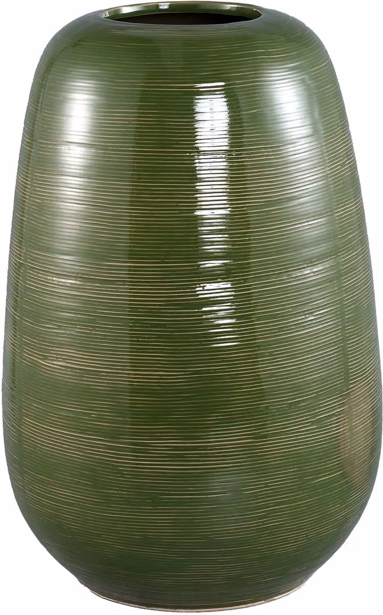 PTMD Mavric Green Ceramic Vase Fine Line Round L