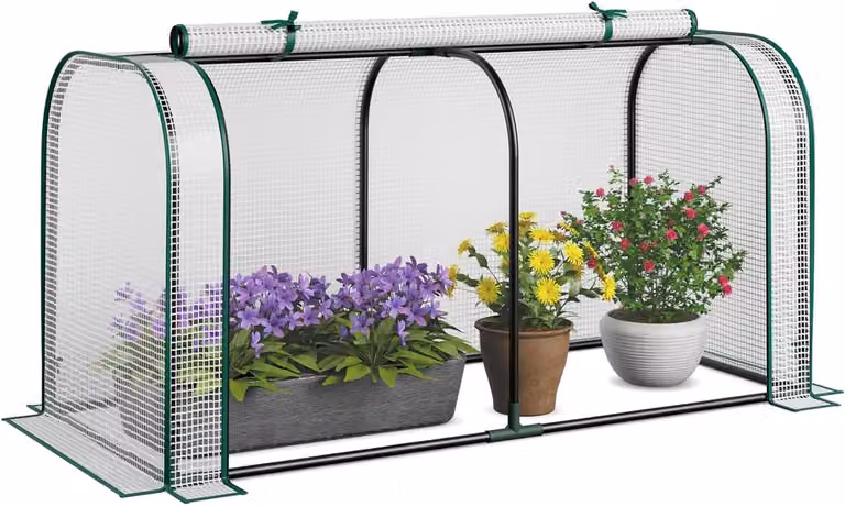 Costway 2-in-1 mini-broeikas met PE-afdekking en oprolbare ritsdeur voor verhoogde bedden, B/D/H: 118 x 55 x 60 cm