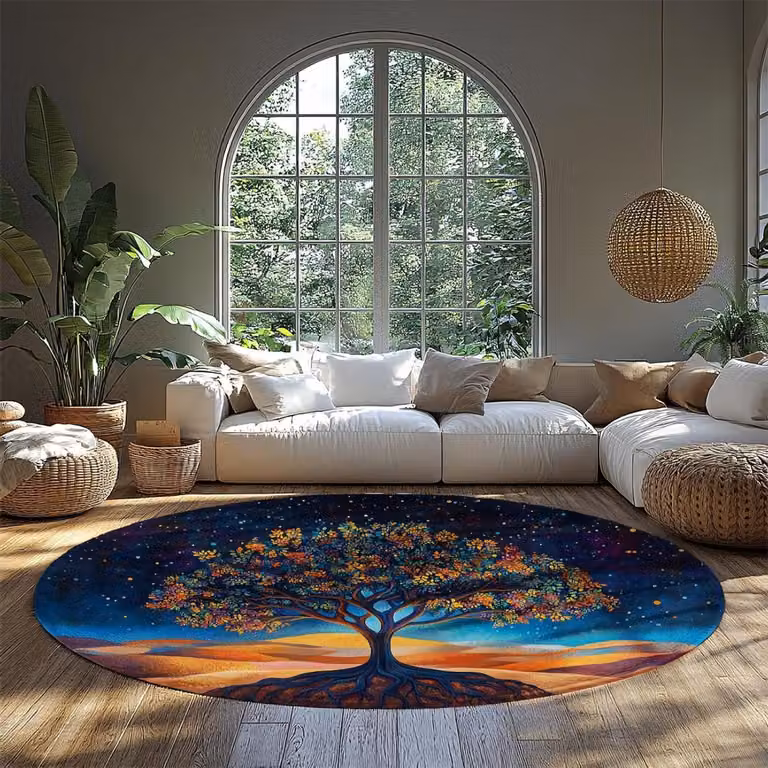 Rond Vloerkleed Boho Abstract Kleurrijk Polyester