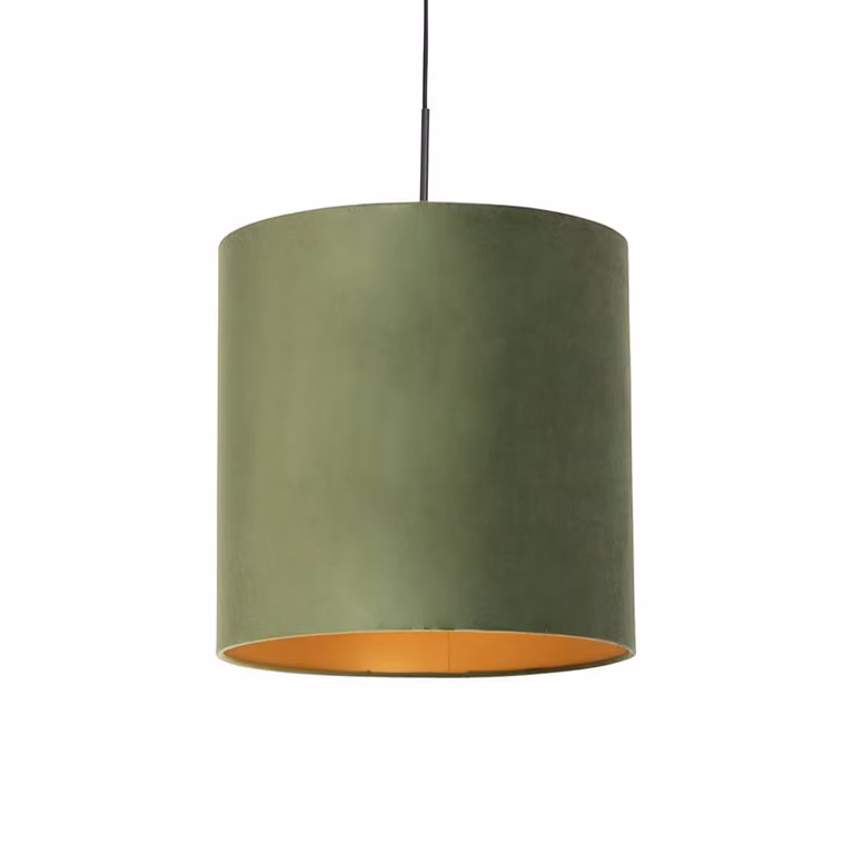 Qazqa Hanglamp met groene velours kap en gouden details