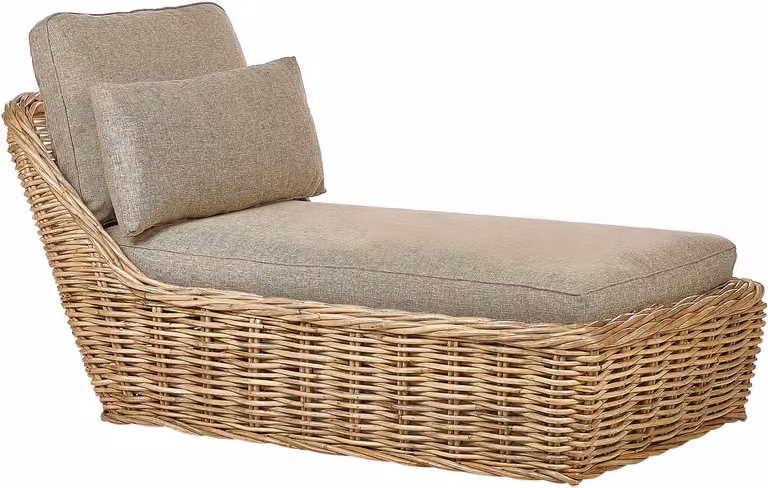Belsito Ligstoel van Rotan met 3 Taupe Kussens - Boho Stijl - Natuurlijk