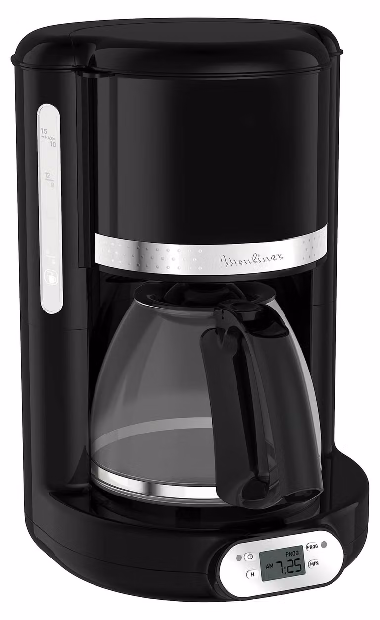 Moulinex FG380A41/B41/B10/E41 filterkoffieapparaat met timer, glazen kan, 15 kopjes, zwart