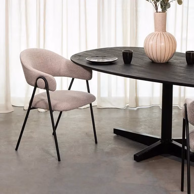Label51 Eetkamerstoel Lowen - Naturel Boucle - Zwart Metalen Frame