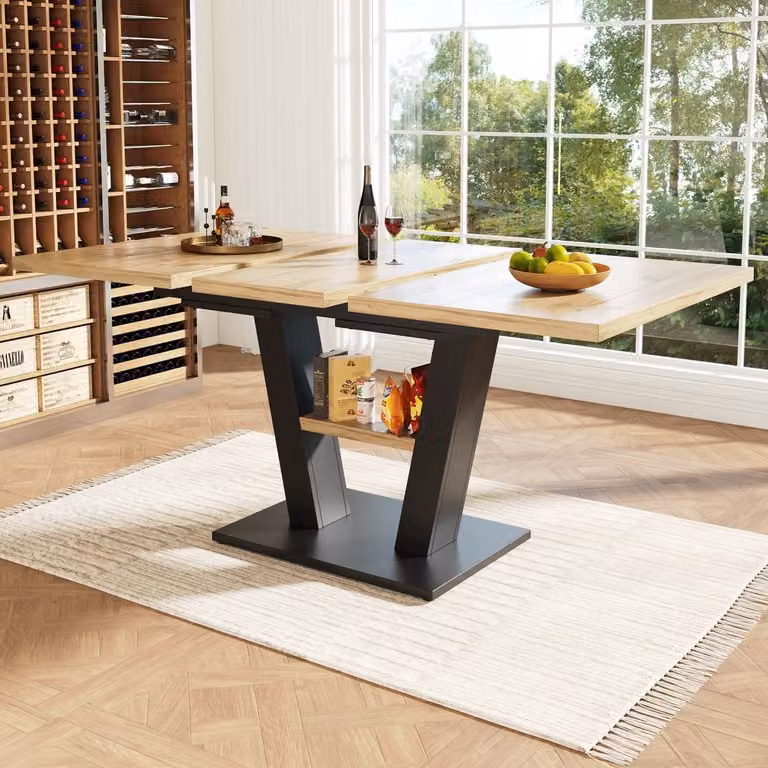 DESMIU Uitschuifbare Eettafel voor 6 tot 8 personen - Zwart Naturel - MDF en Metaal