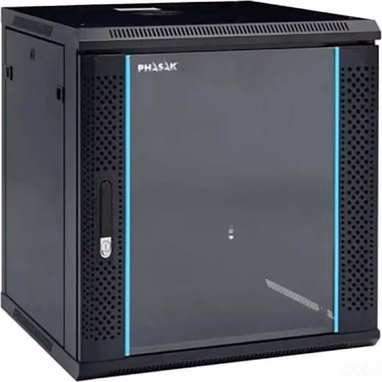 Phasak PHO 2112D Wandmontabele serverkast met glazen deuren, Zwart