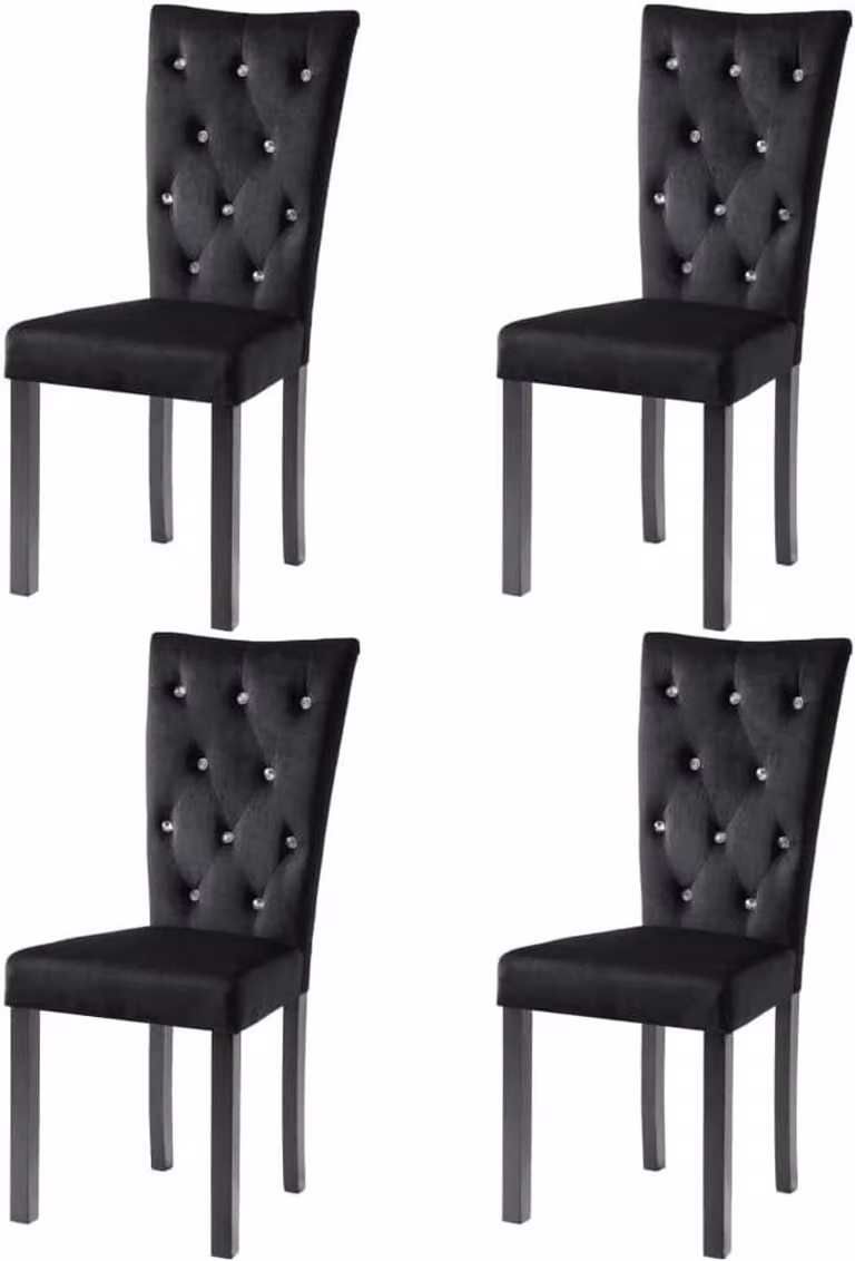 Eetkamerstoelen Set met Kristal Knoppen - Zwart - H 98 x B 43 x D 51 cm
