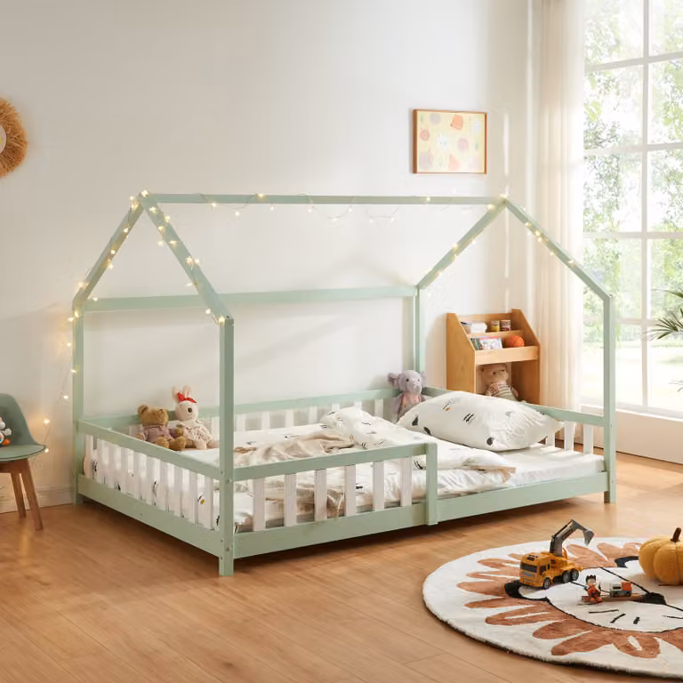 en.casa House Frame Kinderbed van massief hout, 140 x 200 cm