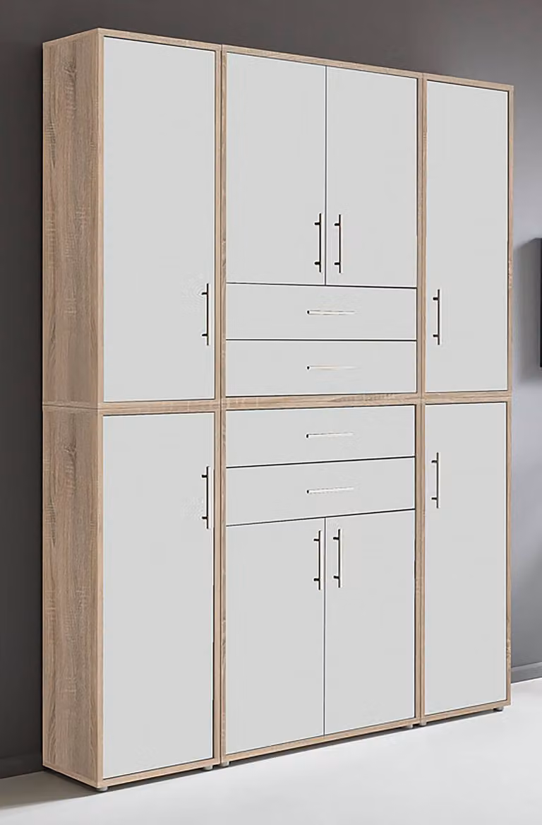 home24 Kastenset 6-delig set A, bruin/wit met Sonoma eikenhouten look, B/D/H: 114 x 33 x 85 cm
