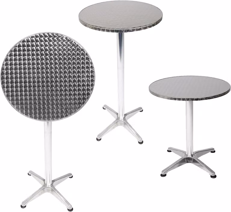 Verstelbare aluminium bistrotafel voor tuin en balkon, ronde tafel, zilver, Ø 60 cm