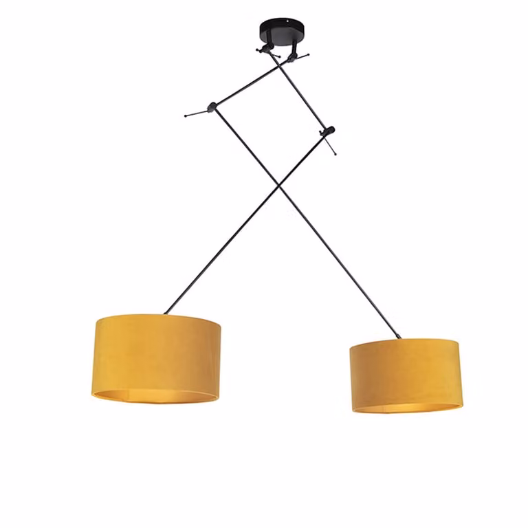Qazqa Hanglamp zwart en geel met goudkleurige details, 35 cm