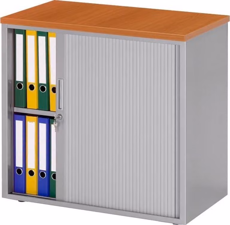 Stalen roldeurkast met Antraciet eiken blad en Licht grijs frame (Ral 7035), B/D/H: 72,5 x 80 x 43 cm