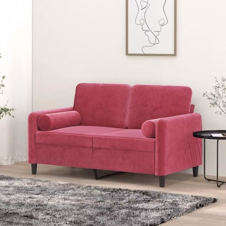 Wijnrode 2-zits fluwelen bank voor de woonkamer met afneembare hoezen, B: 138 cm, D: 77 cm, H: 80 cm