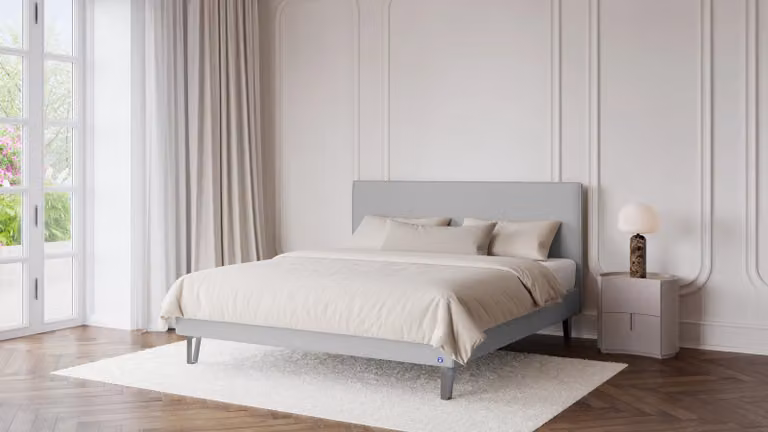 BRUNO Classic bed lichtgrijs inclusief matras, lattenbodem en metalen poten B/D: 160 x 200 cm