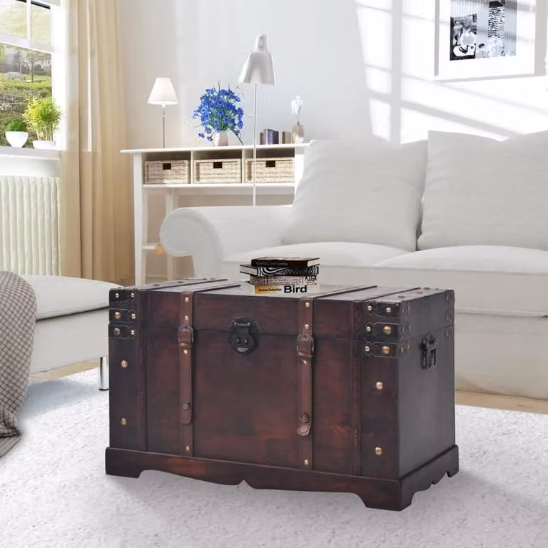 Houten Opbergkist in Schatkiststijl met Antieke Uitstraling - Bruin - 66 cm Lengte
