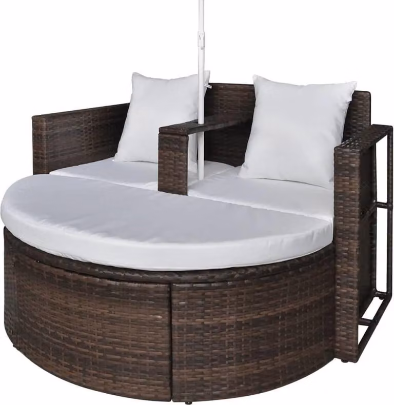 vidaXL Tuinbed met parasol van bruin polyrattan