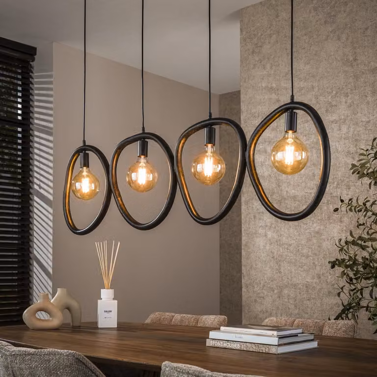 Lyora Pebble Ringen hanglamp zwart - 4x E27 - Aluminium
