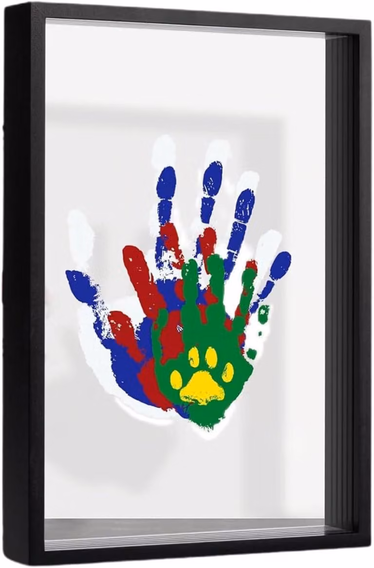 Handafdruk Set Familie Herinnering in Transparant Acryl met Zwart Frame - 34 x 27 cm