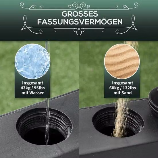 Outsunny Parasolvoet op wielen - Mobiele parasolstandaard vulbaar met water of zand