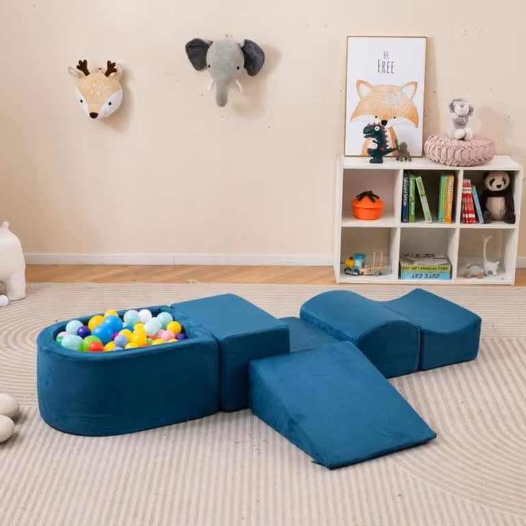 Costway 5-delige set zachte schuimblokken met ballenbak voor klimmen en spelen, blauw
