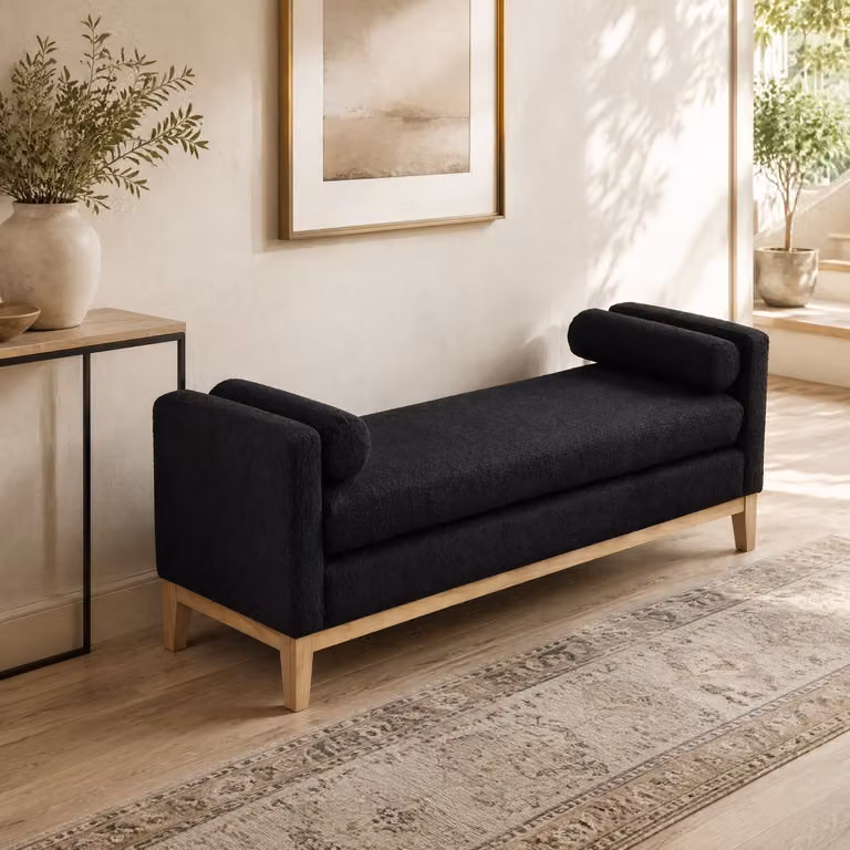 REDOM Scandinavische bank met 2 kussens en houten poten - Zwart - B: 149 cm, D: 50 cm, H: 63,5 cm